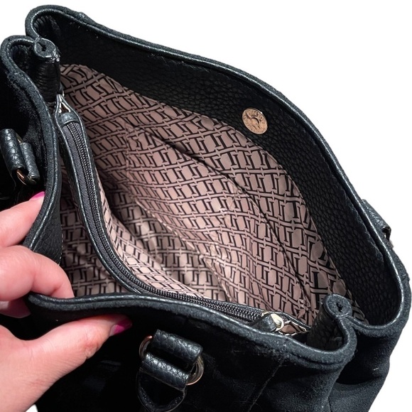 Tignanello Roebling Shopper Black Suede and Pebble Leather Satchel Bag - Picture 10 of 13